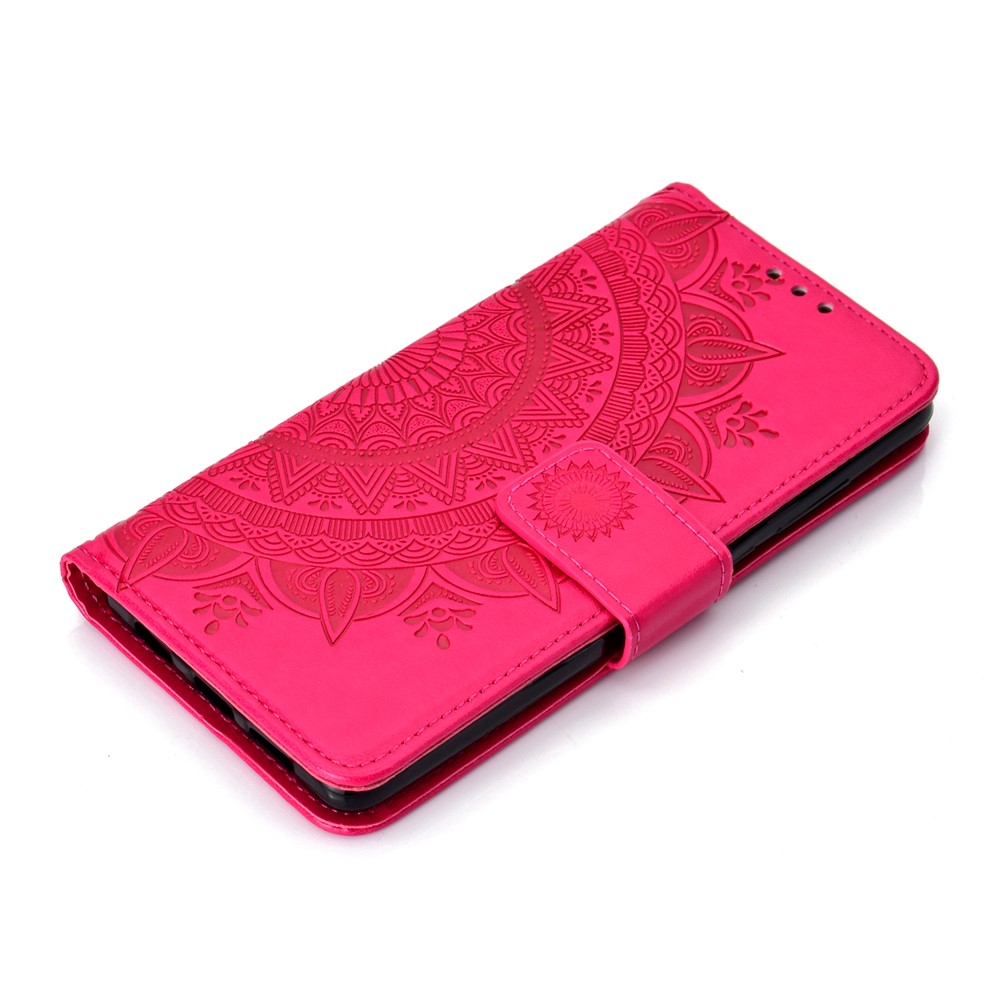 For Huawei P30 Protection Shell Mandala Flower Wallet PU Leather Case - Red-7
