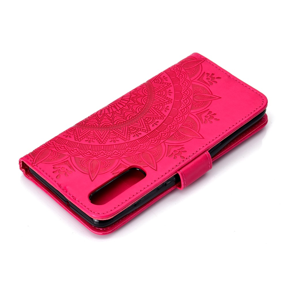 For Huawei P30 Protection Shell Mandala Flower Wallet PU Leather Case - Red-8