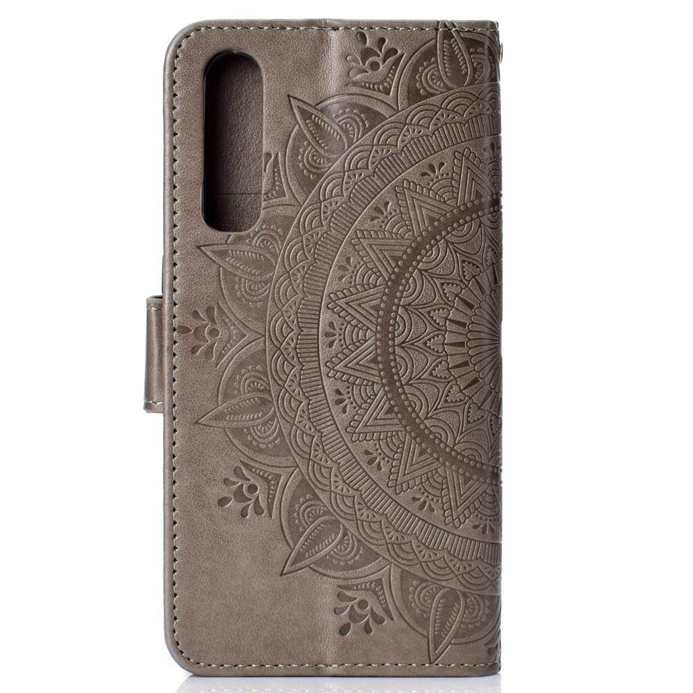 For Huawei P30 Protective Case Mandala Flower Wallet PU Leather Case - Grey-3