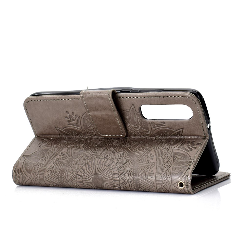 For Huawei P30 Protective Case Mandala Flower Wallet PU Leather Case - Grey-6