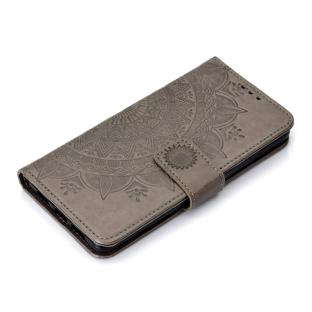 For Huawei P30 Protective Case Mandala Flower Wallet PU Leather Case - Grey-7