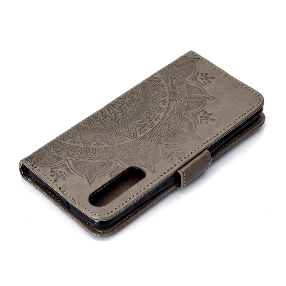 For Huawei P30 Protective Case Mandala Flower Wallet PU Leather Case - Grey-8