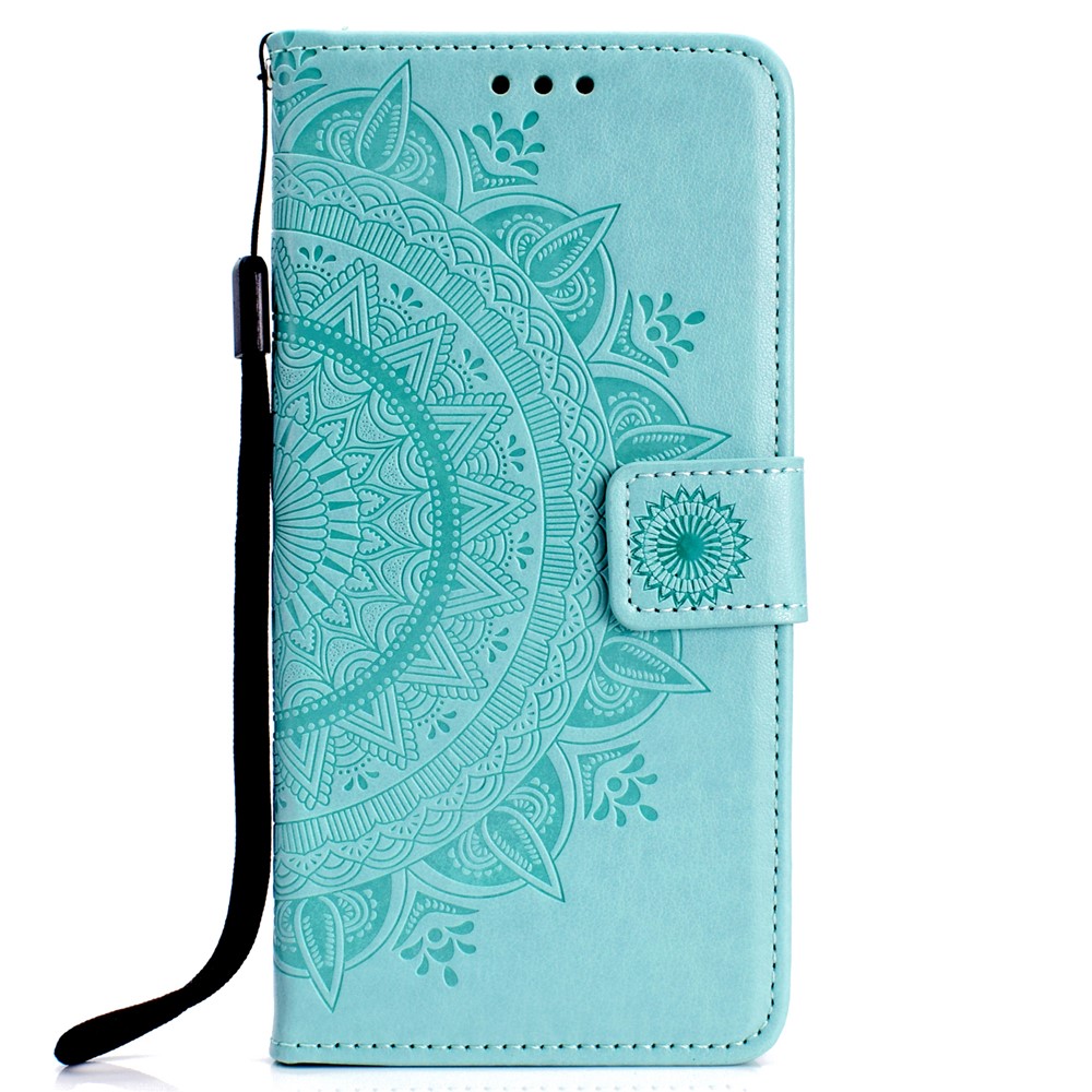 For Huawei P30 Phone Accessory Case Mandala Flower Wallet PU Leather Case - Cyan-2