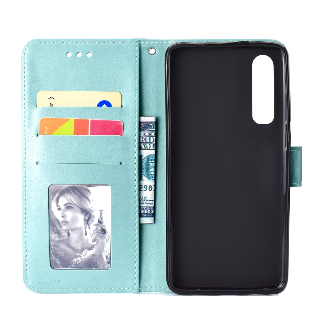 For Huawei P30 Phone Accessory Case Mandala Flower Wallet PU Leather Case - Cyan-4