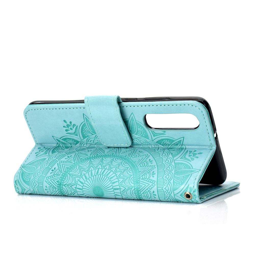For Huawei P30 Phone Accessory Case Mandala Flower Wallet PU Leather Case - Cyan-6