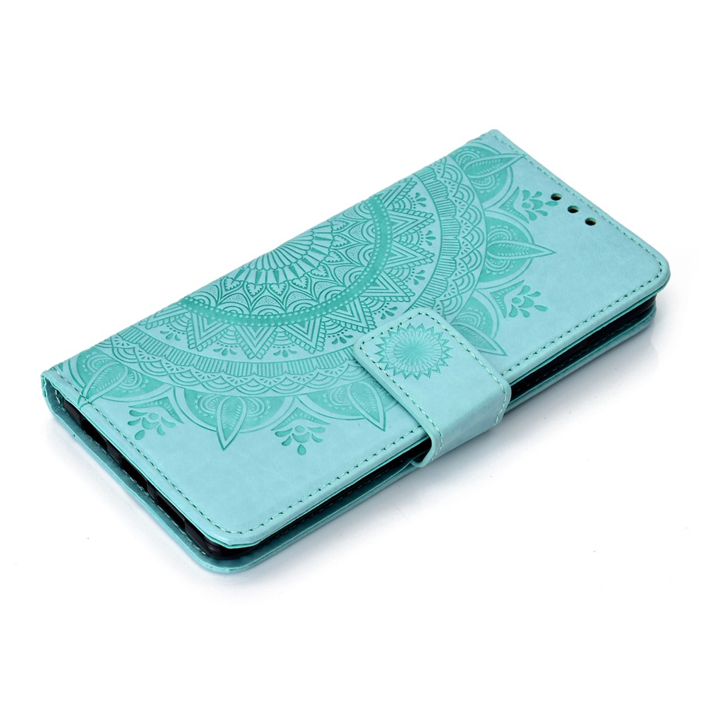 For Huawei P30 Phone Accessory Case Mandala Flower Wallet PU Leather Case - Cyan-7