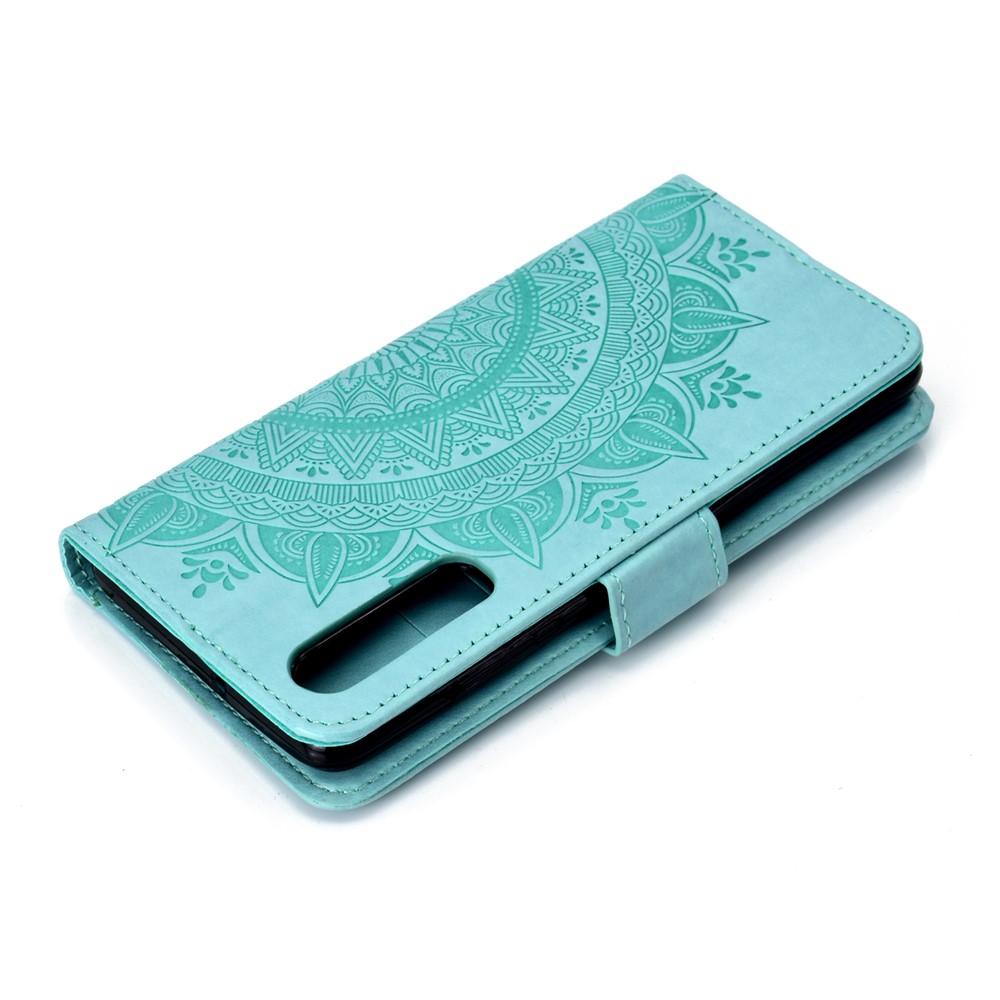 For Huawei P30 Phone Accessory Case Mandala Flower Wallet PU Leather Case - Cyan-8