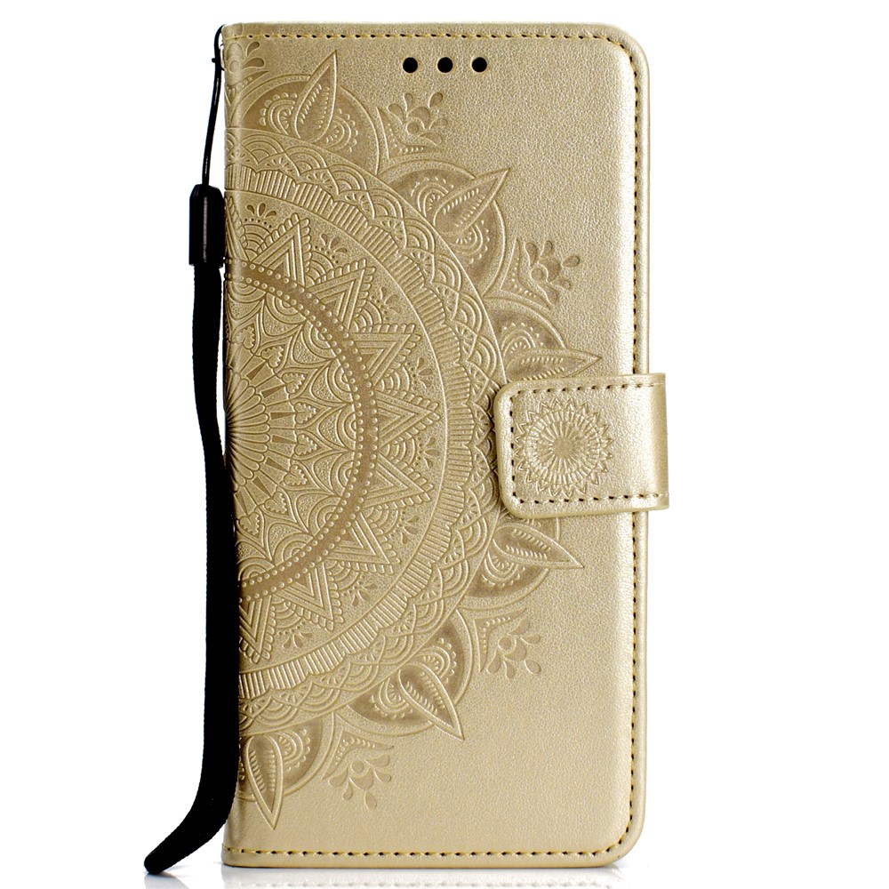 For Huawei P30 Protective Shell Mandala Flower Wallet PU Leather Case - Gold-2