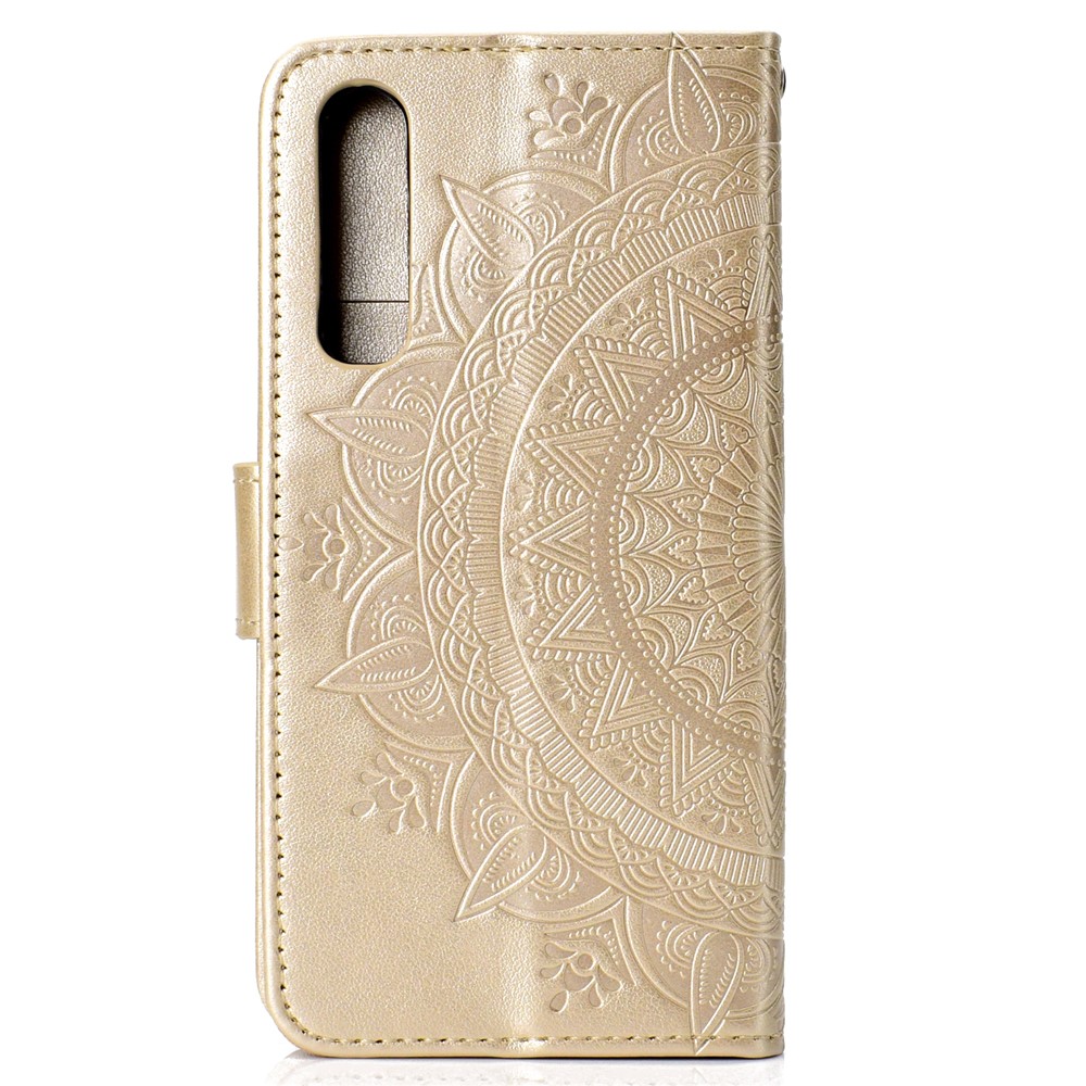 For Huawei P30 Protective Shell Mandala Flower Wallet PU Leather Case - Gold-3