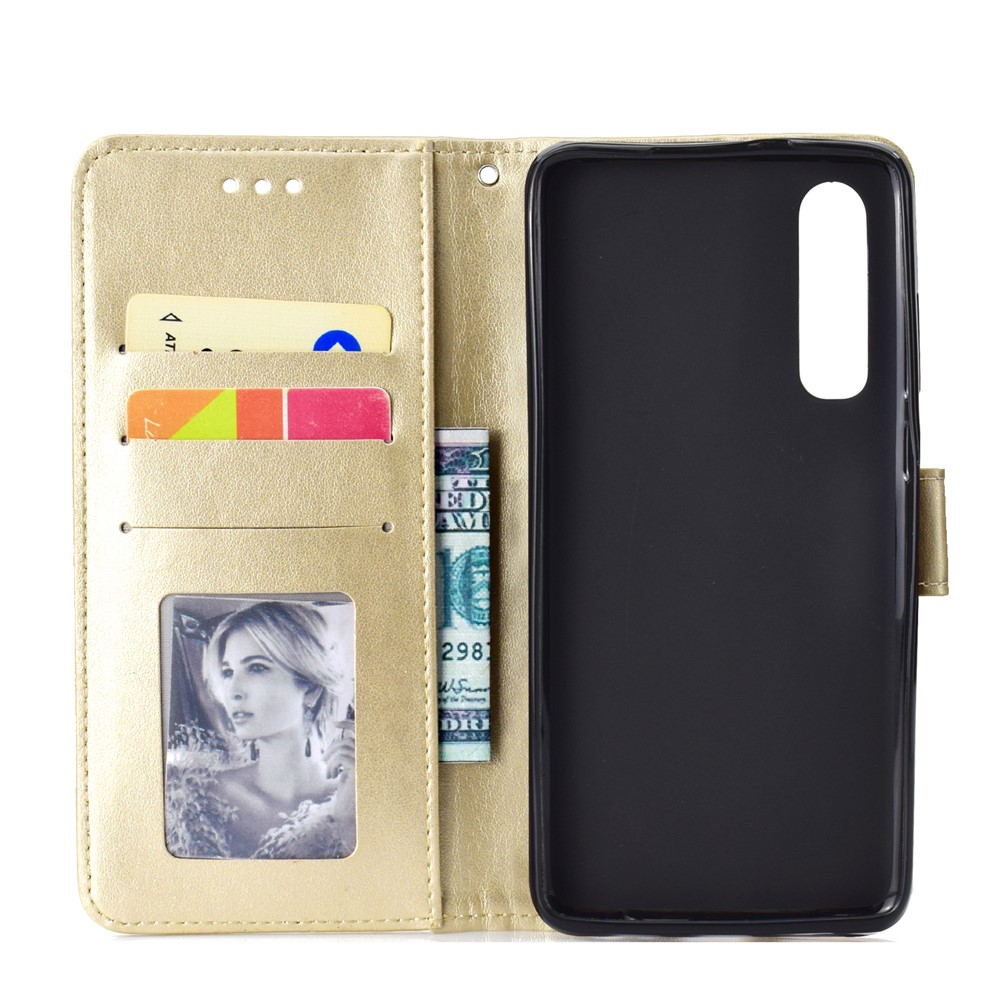 For Huawei P30 Protective Shell Mandala Flower Wallet PU Leather Case - Gold-4