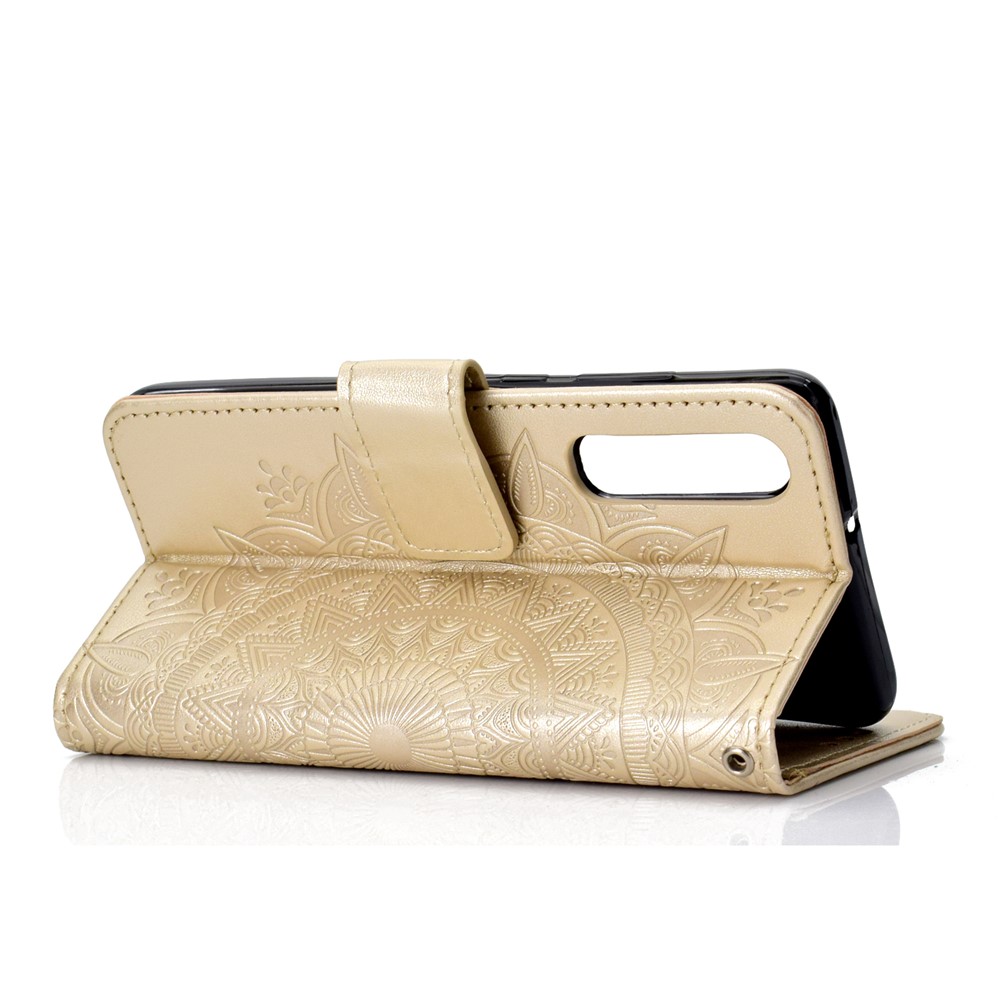 For Huawei P30 Protective Shell Mandala Flower Wallet PU Leather Case - Gold-6