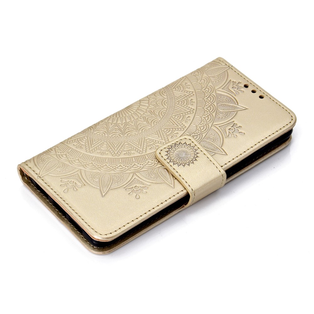 For Huawei P30 Protective Shell Mandala Flower Wallet PU Leather Case - Gold-7