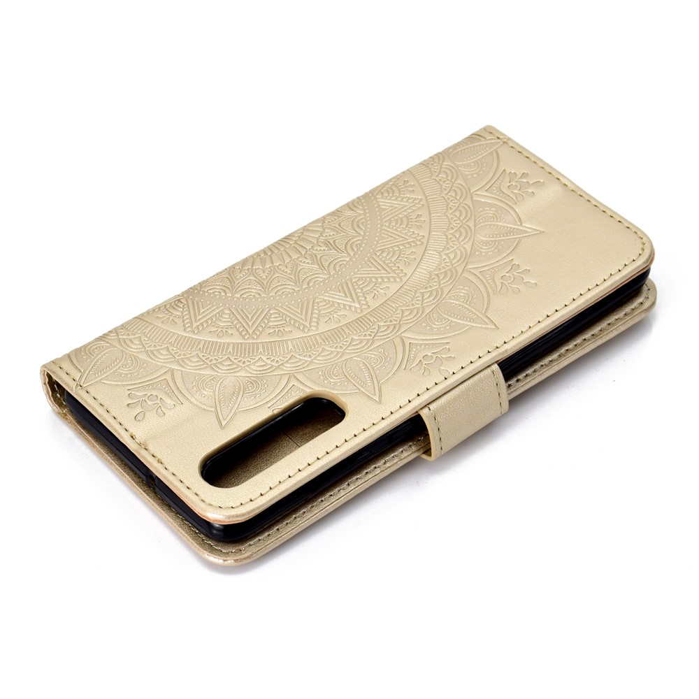 For Huawei P30 Protective Shell Mandala Flower Wallet PU Leather Case - Gold-8