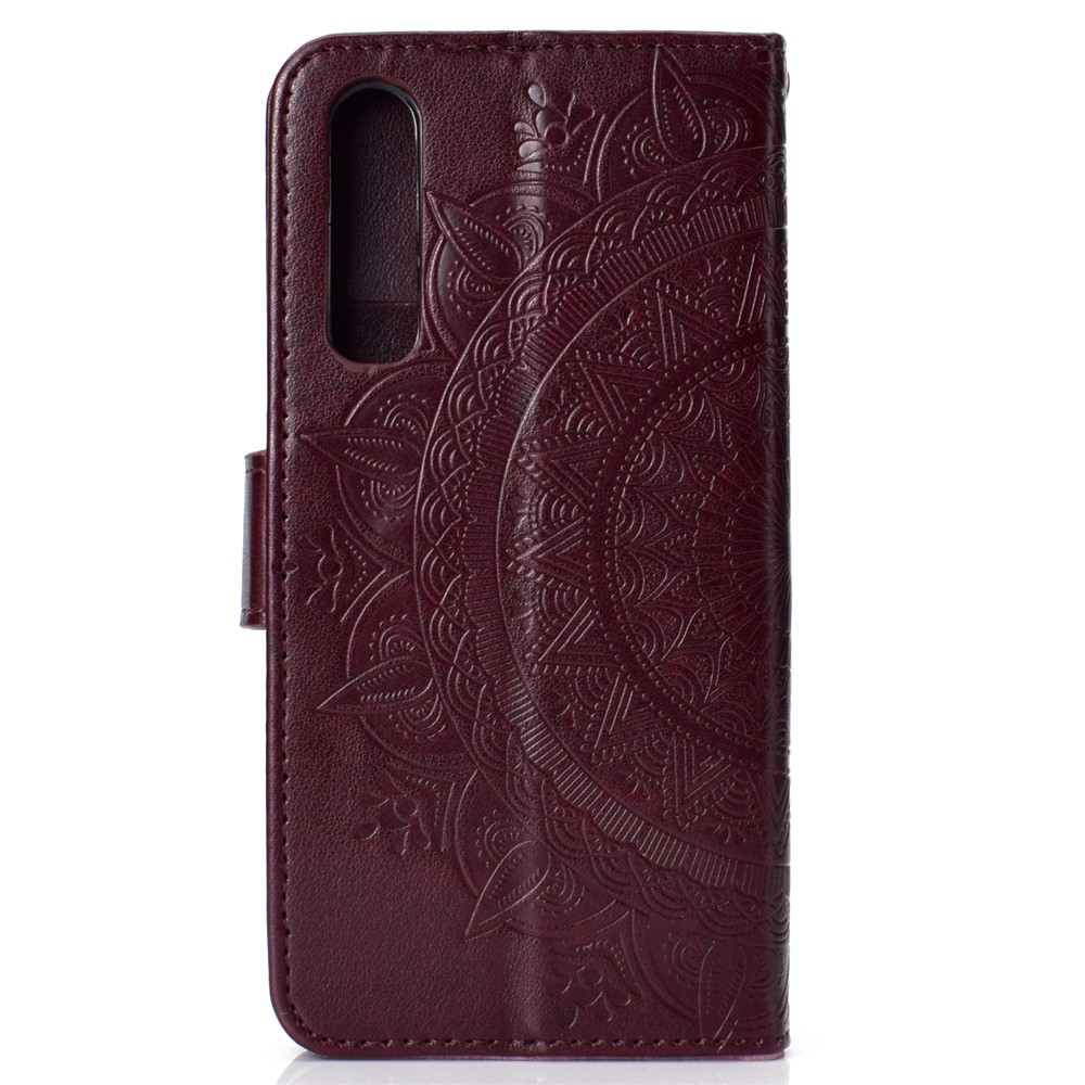 For Huawei P30 Casing Case Mandala Flower Wallet PU Leather Case - Wine Red-3