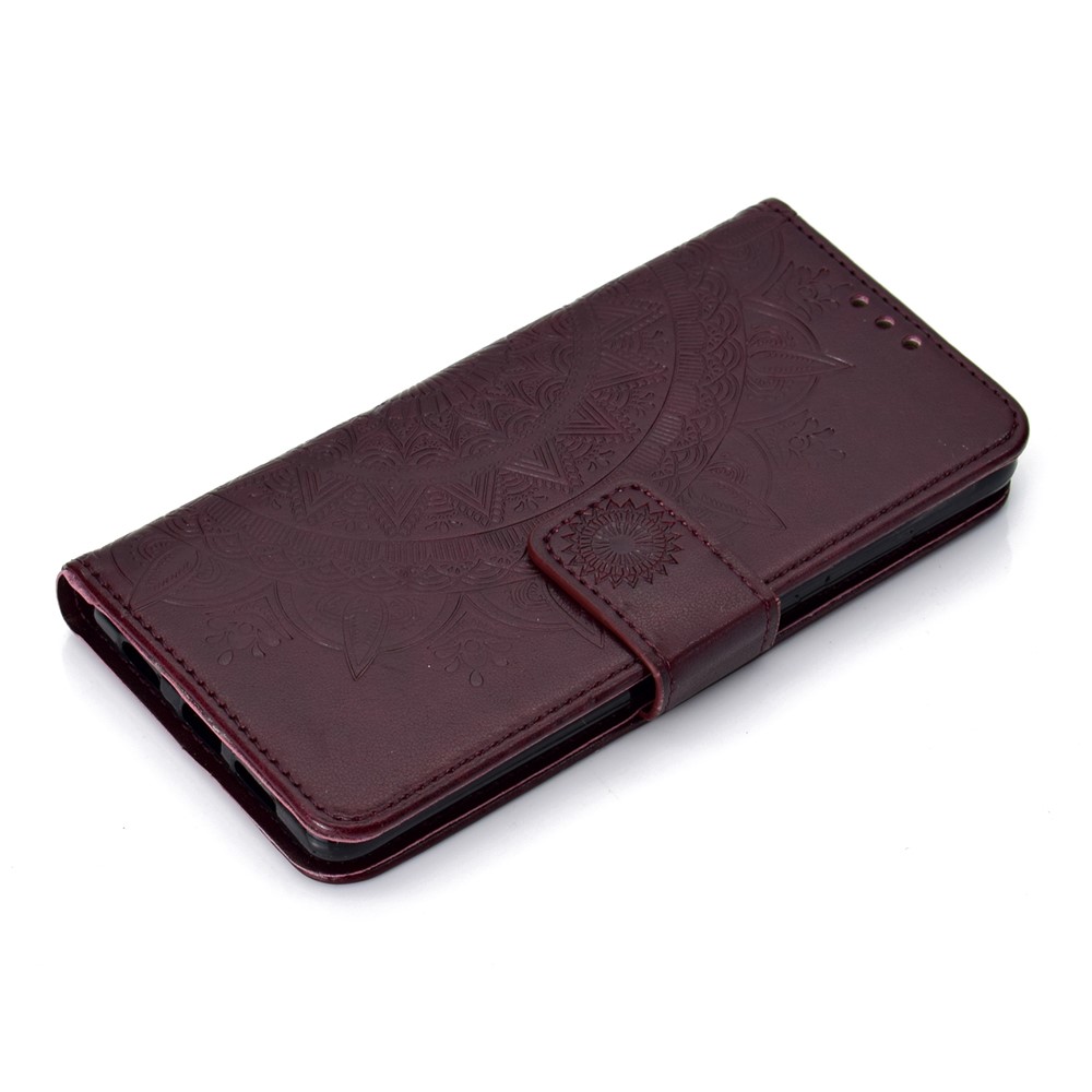 For Huawei P30 Casing Case Mandala Flower Wallet PU Leather Case - Wine Red-7