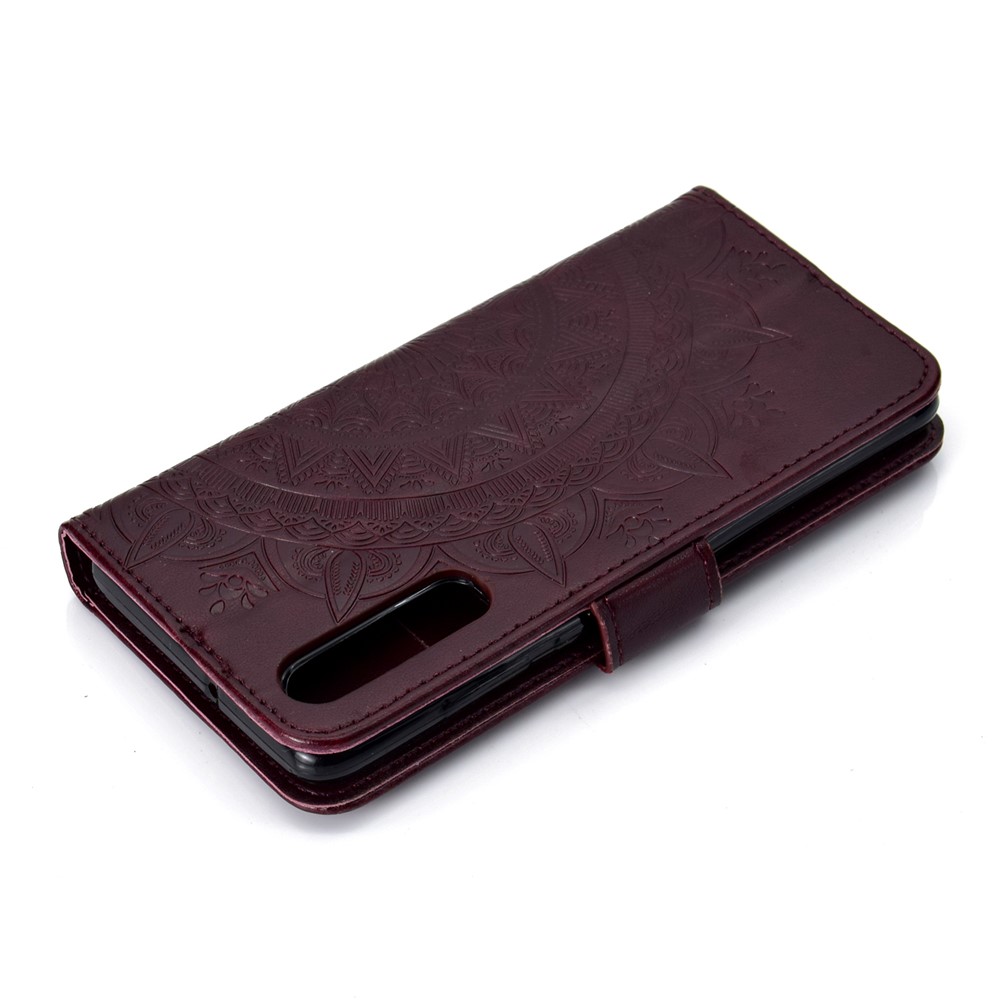 For Huawei P30 Casing Case Mandala Flower Wallet PU Leather Case - Wine Red-8