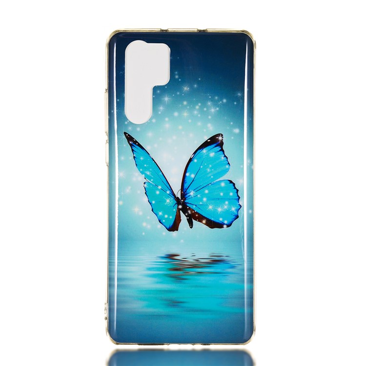 Copertina Protettiva TPU di Stampa a Motivi Luminosi Per Huawei P30 Pro - Farfalla Blu-2