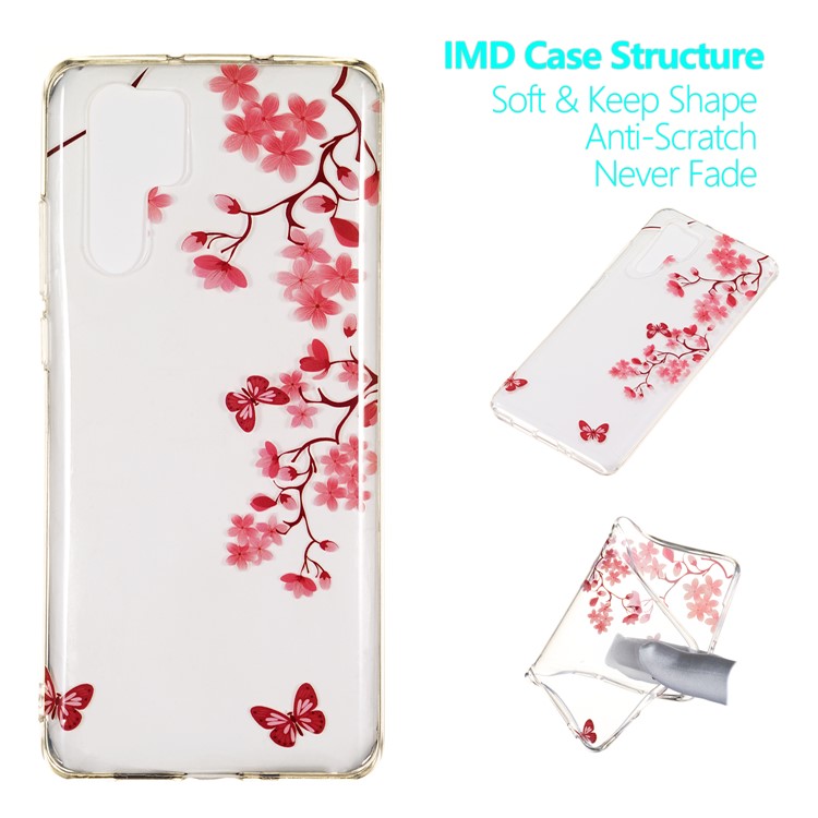 For Huawei P30 Pro IMD Pattern Printing TPU Phone Cover - Red Flowers and Butterflies-1