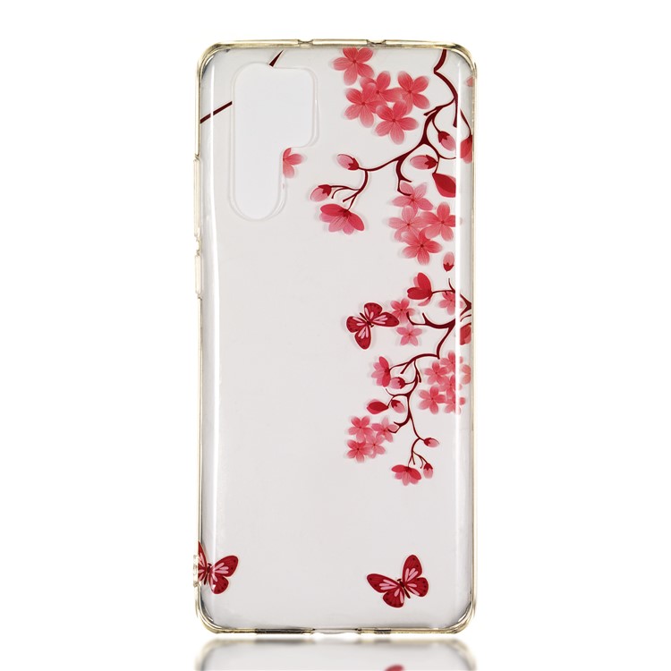 For Huawei P30 Pro IMD Pattern Printing TPU Phone Cover - Red Flowers and Butterflies-2