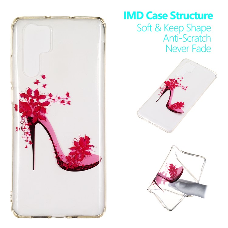 For Huawei P30 Pro IMD Pattern Printing TPU Gel Case Cover - Flowered High Heel-1