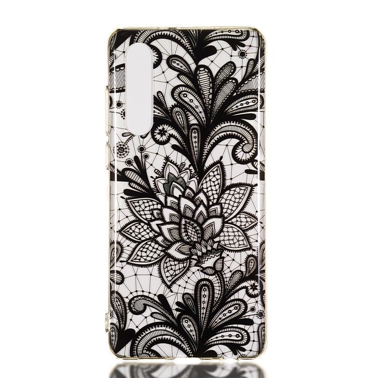 Pattern Printing IMD TPU Flexible Case for Huawei P30 - Black Flower-2