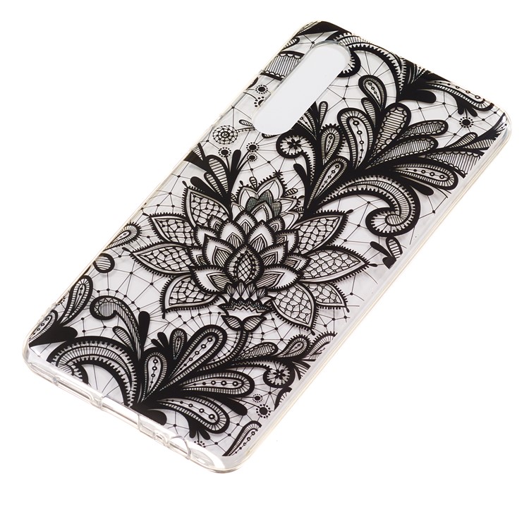 Pattern Printing IMD TPU Flexible Case for Huawei P30 - Black Flower-3