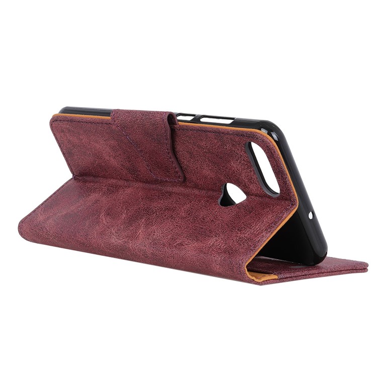 Vintage Style Split Leather Stand Magnetic Wallet Cover for Huawei Honor View 20 - Red-9