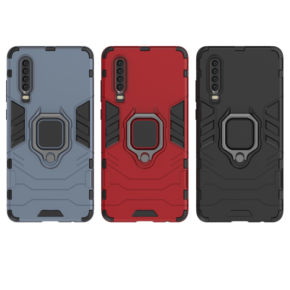 Para Huawei P30 Anel Dedo Kickstand pc + Tpu Híbrido de Celular Capa - Preto