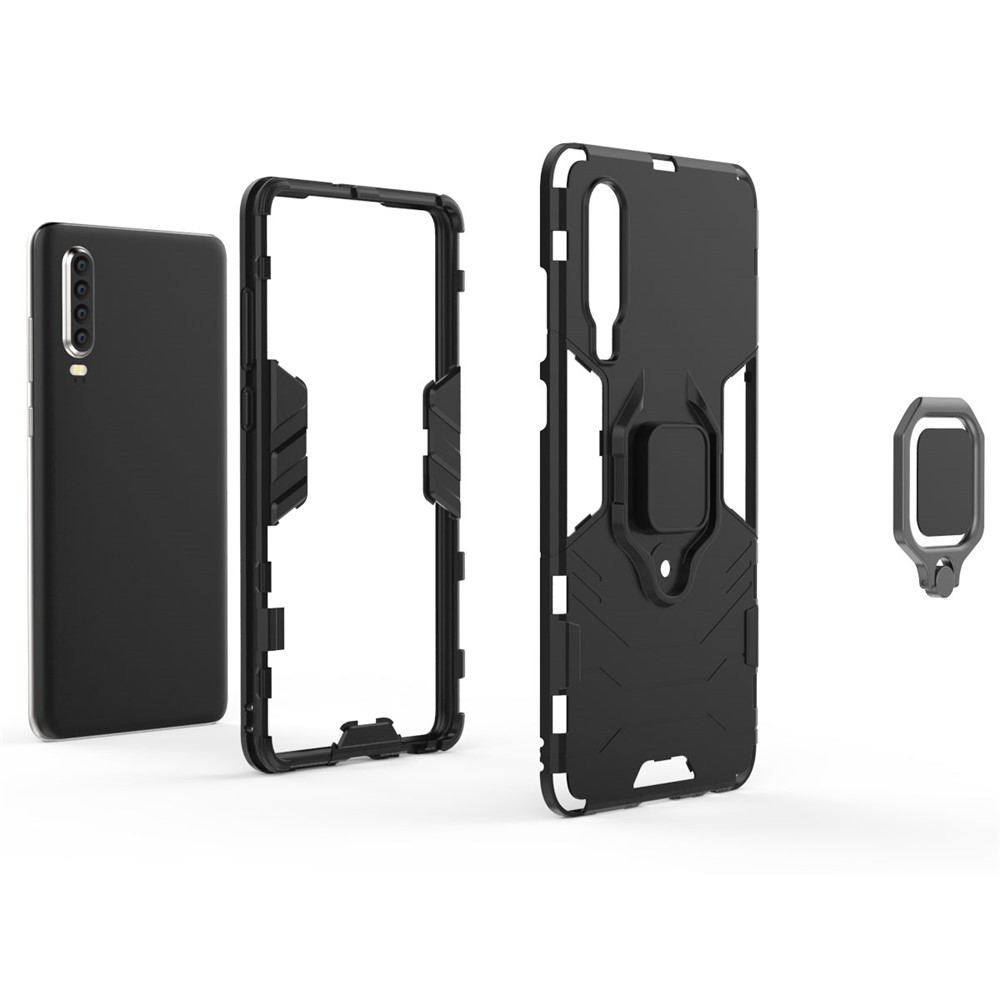 Für Huawei P30 Finger Ring Kickstand PC + TPU Hybrid Mobile Handy Fall - Schwarz-6