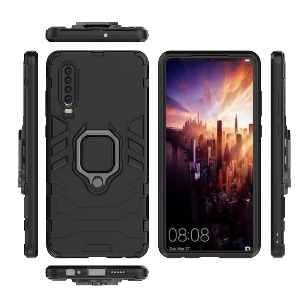 For Huawei P30 Finger Ring Kickstand PC + TPU Hybrid Mobile Phone Case - Black-7