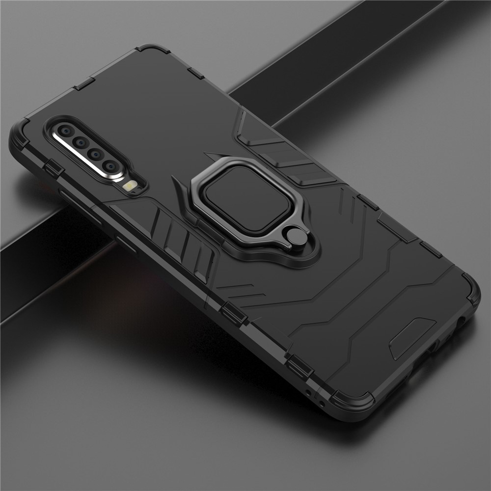 Para Huawei P30 Finger Ring Kickstand PC + TPU Hybrid Mobile Telephip Case - Negro-9