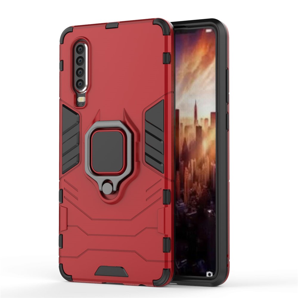 For Huawei P30 Finger Ring Kickstand PC + TPU Hybrid Cell Phone Cover - Red-2