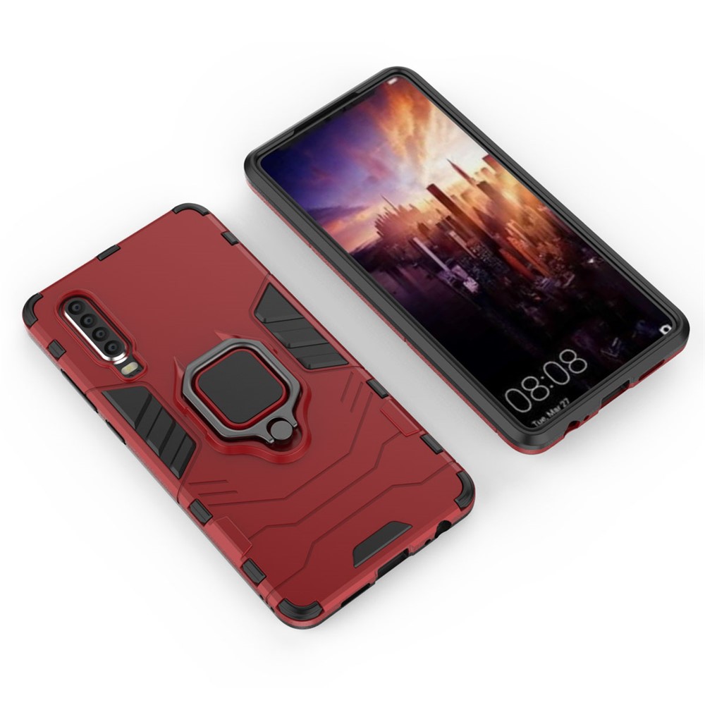 For Huawei P30 Finger Ring Kickstand PC + TPU Hybrid Cell Phone Cover - Red-3