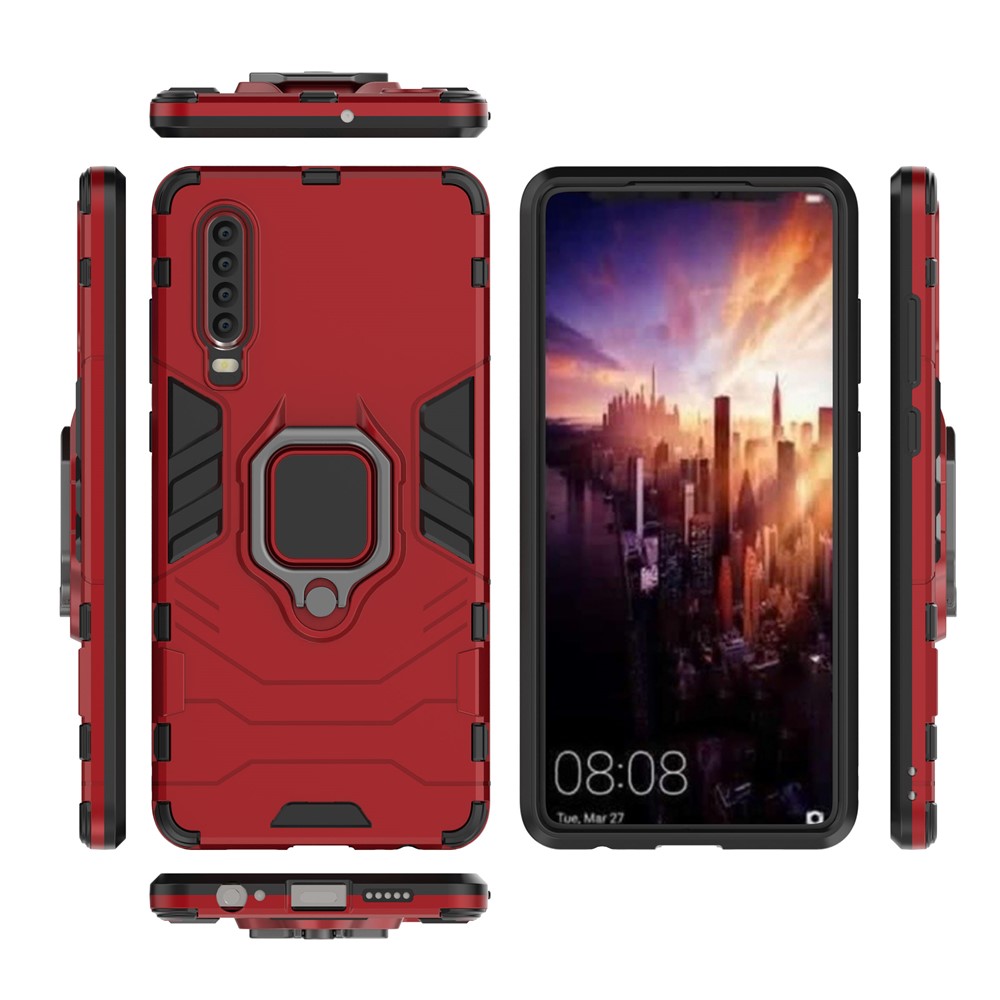 For Huawei P30 Finger Ring Kickstand PC + TPU Hybrid Cell Phone Cover - Red-4
