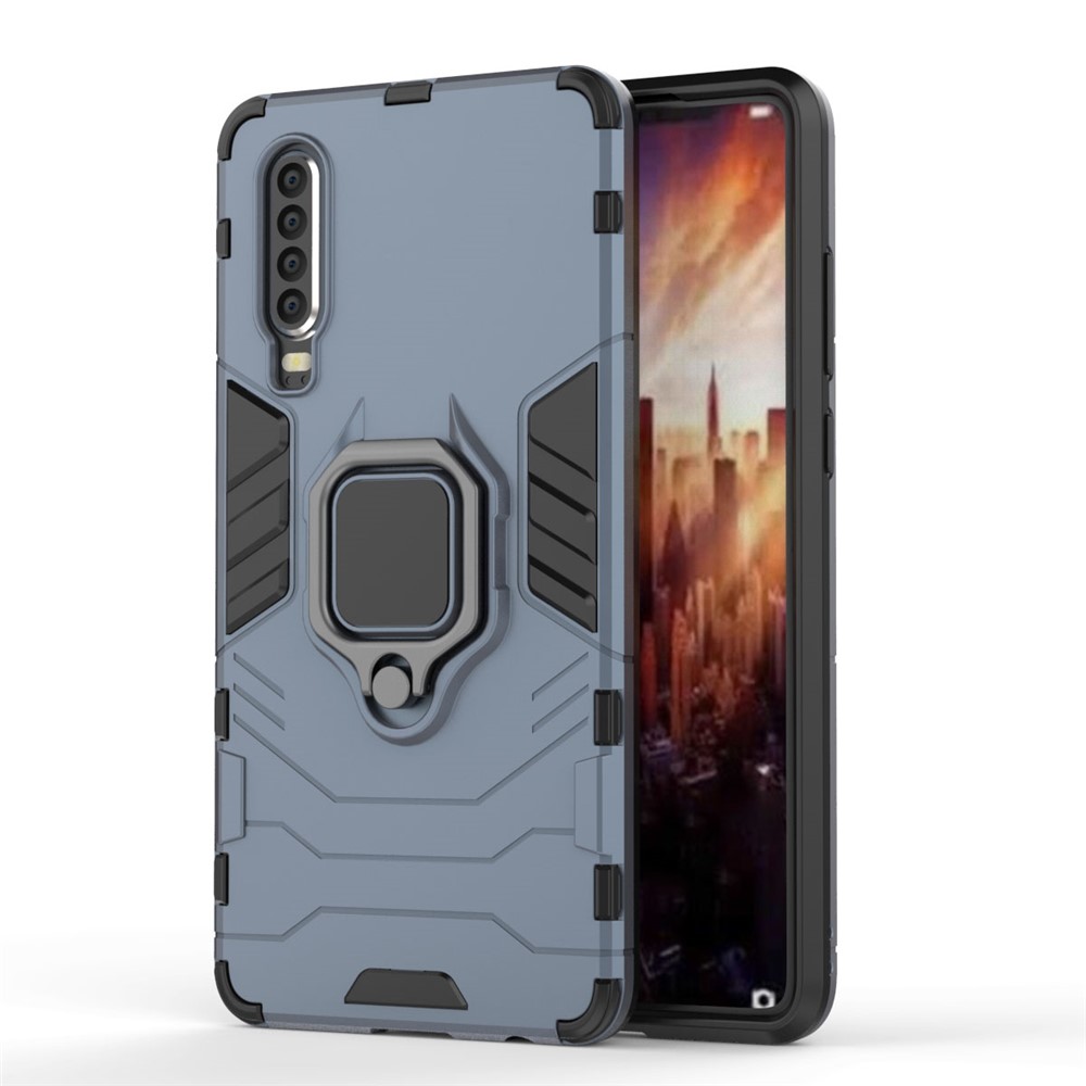 For Huawei P30 Finger Ring Kickstand PC + TPU Combo Protective Shell - Dark Blue-2
