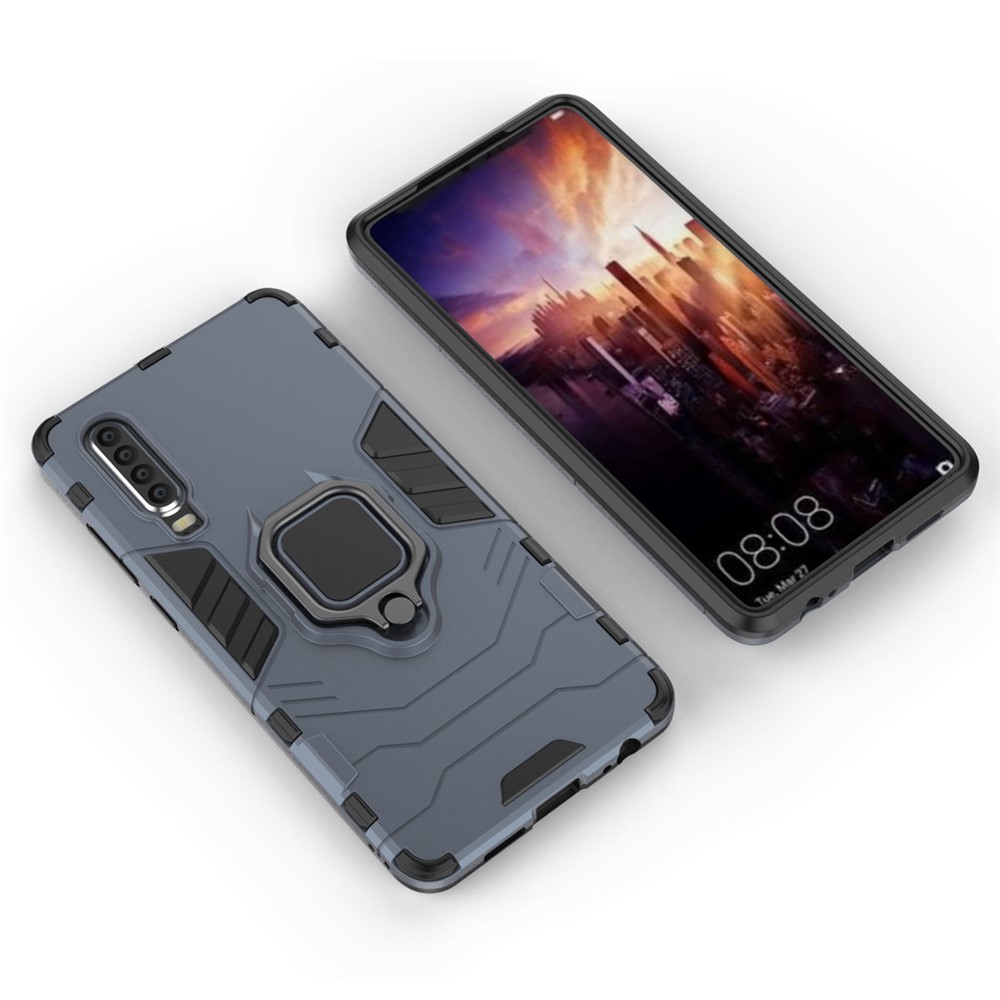 For Huawei P30 Finger Ring Kickstand PC + TPU Combo Protective Shell - Dark Blue-3