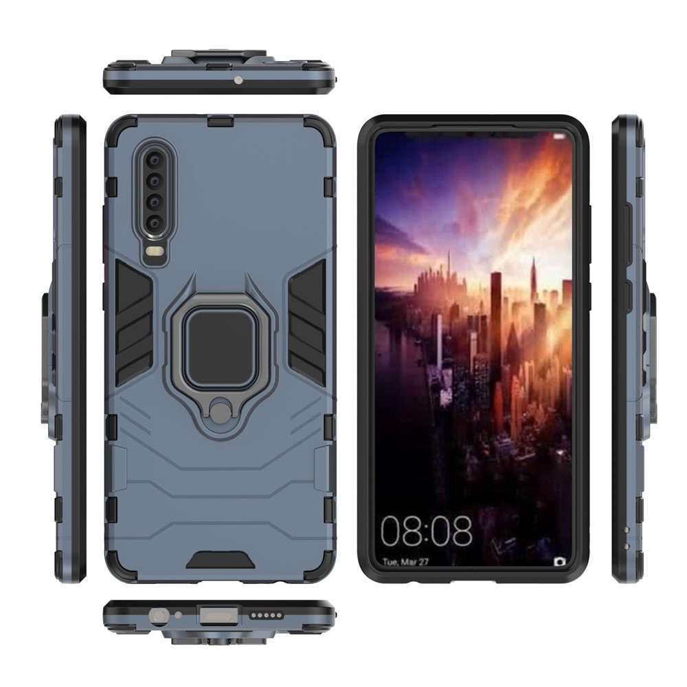 For Huawei P30 Finger Ring Kickstand PC + TPU Combo Protective Shell - Dark Blue-4