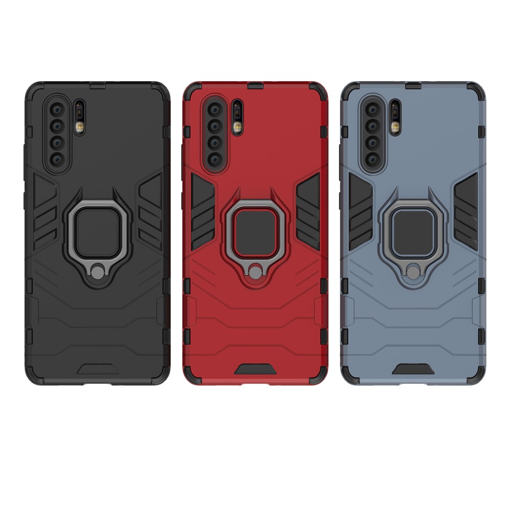 Finger Ring Kickstand PC + TPU Hybrid Phone Case for Huawei P30 Pro - Black-10