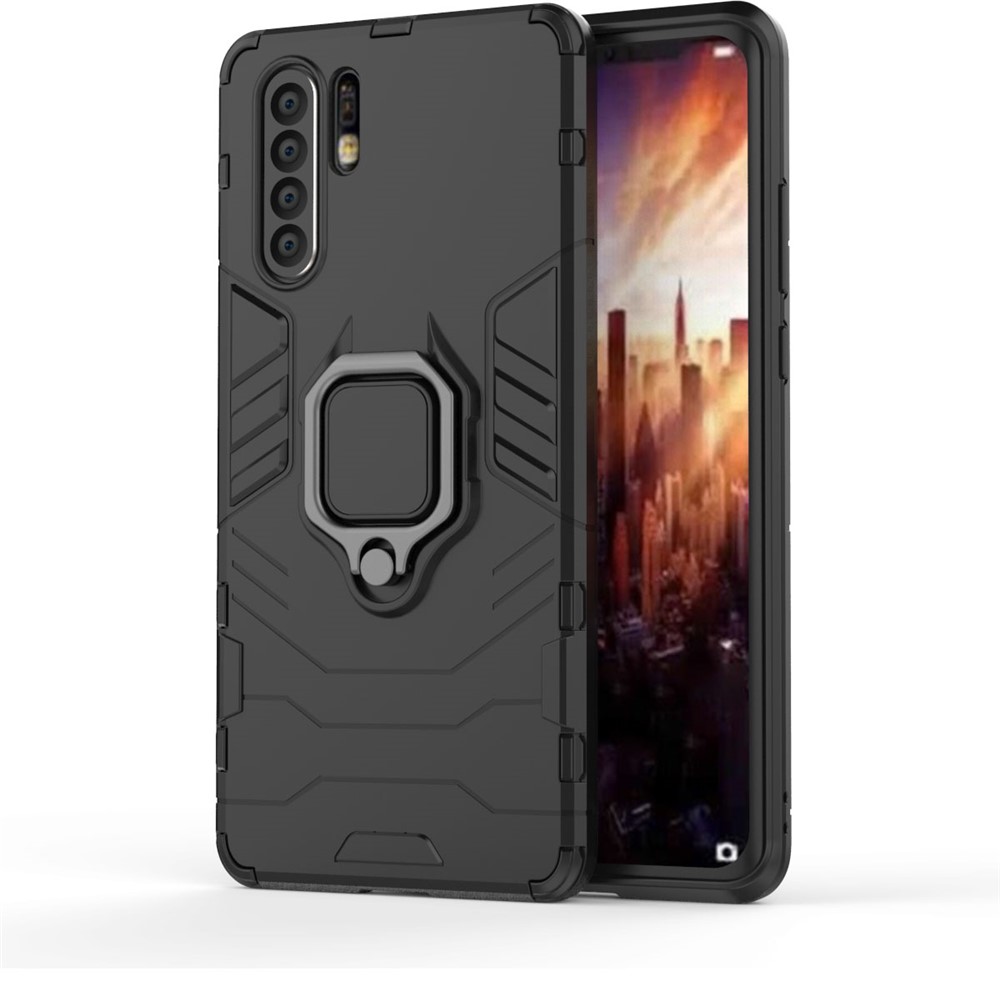 Finger Ring Kickstand PC + TPU Hybrid Phone Case for Huawei P30 Pro - Black-2
