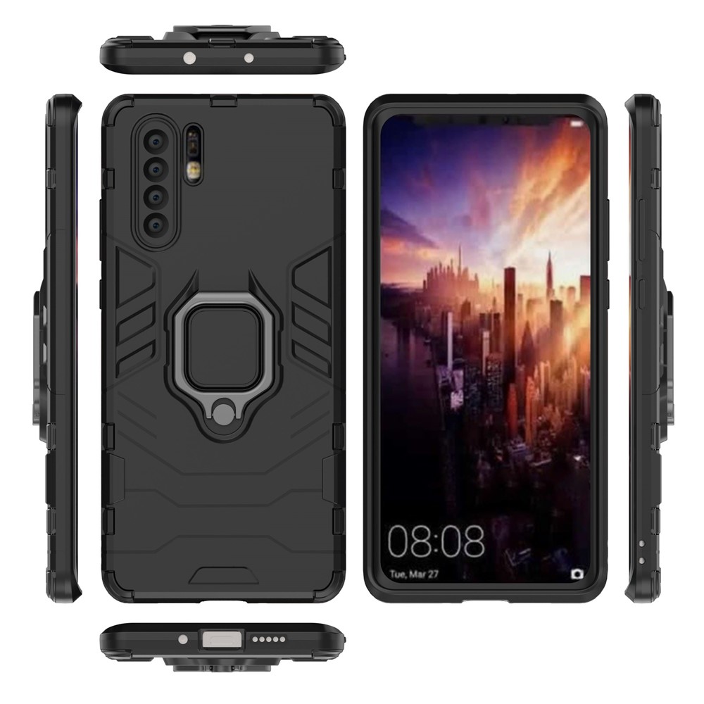 Finger Ring Kickstand PC + TPU Hybrid Phone Case for Huawei P30 Pro - Black-7