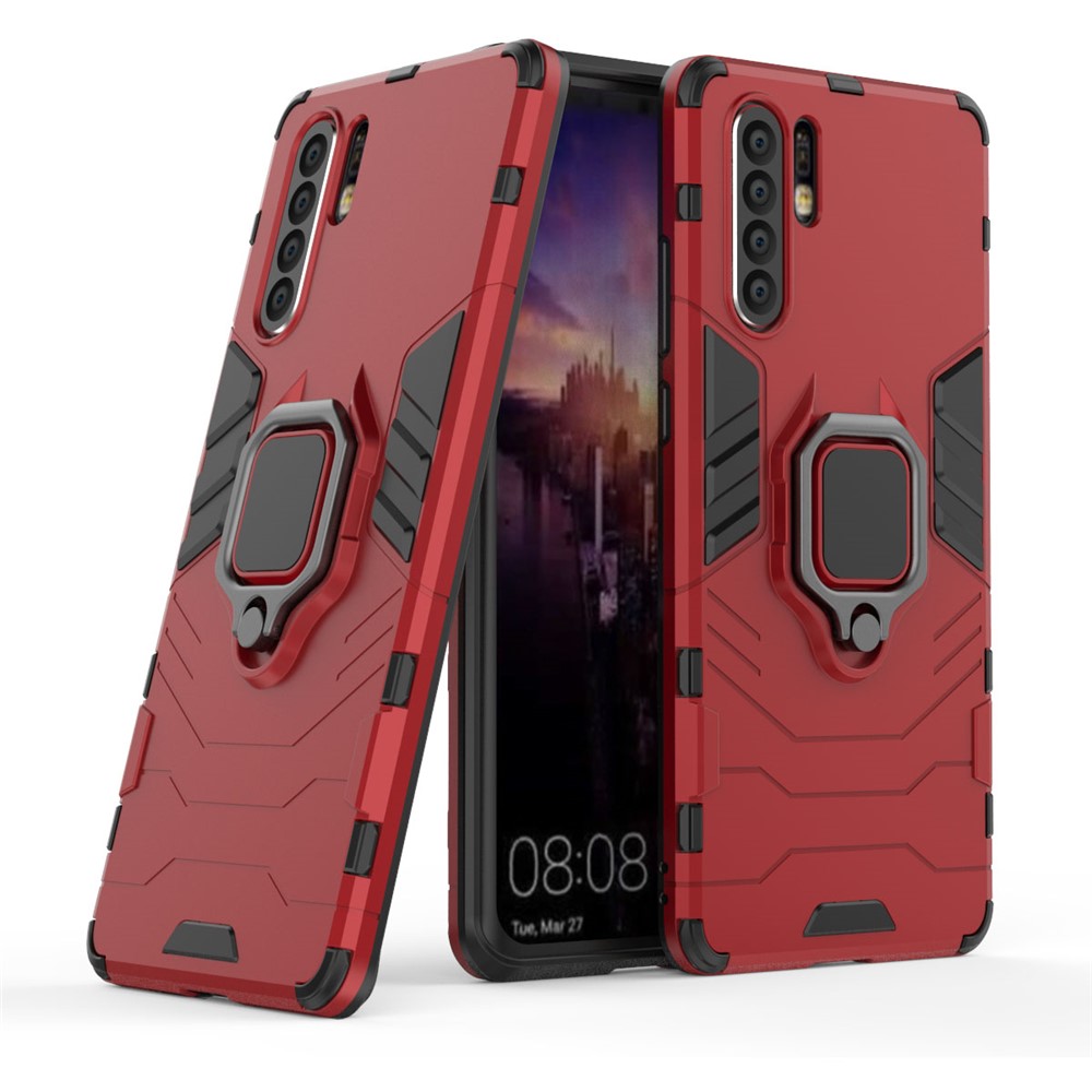 Finger Ring Kickstand PC + TPU Hybrid Phone Cover for Huawei P30 Pro - Red-1