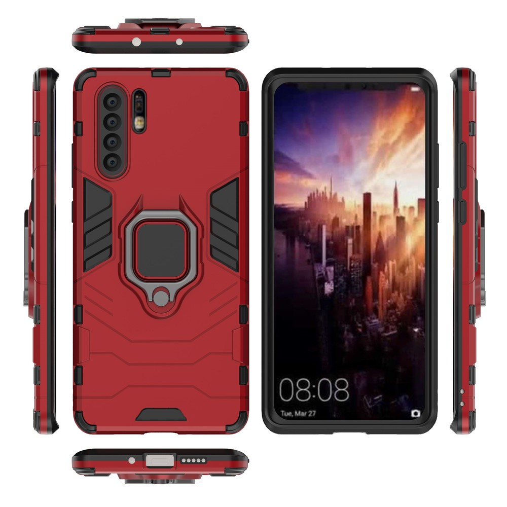 Finger Ring Kickstand PC + TPU Hybrid Phone Cover for Huawei P30 Pro - Red-4