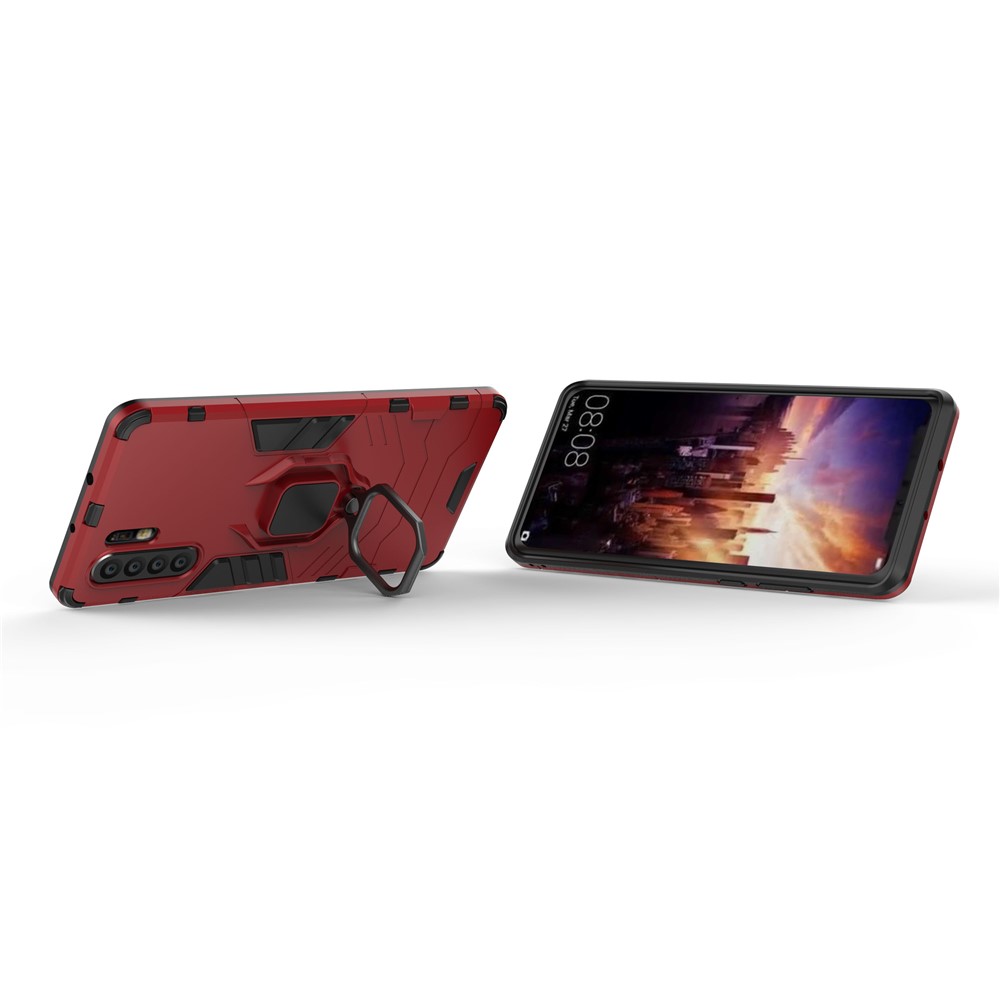 Finger Ring Kickstand PC + TPU Hybrid Phone Cover for Huawei P30 Pro - Red-5