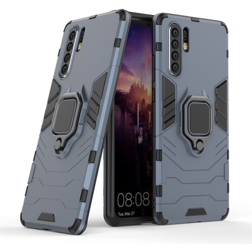 Finger Ring Kickstand PC + TPU Hybrid Mobile Shell for Huawei P30 Pro - Dark Blue-1