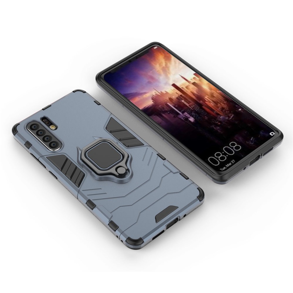 Finger Ring Kickstand PC + TPU Hybrid Mobile Shell for Huawei P30 Pro - Dark Blue-2
