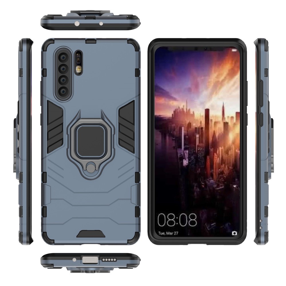 Finger Ring Kickstand PC + TPU Hybrid Mobile Shell for Huawei P30 Pro - Dark Blue-3