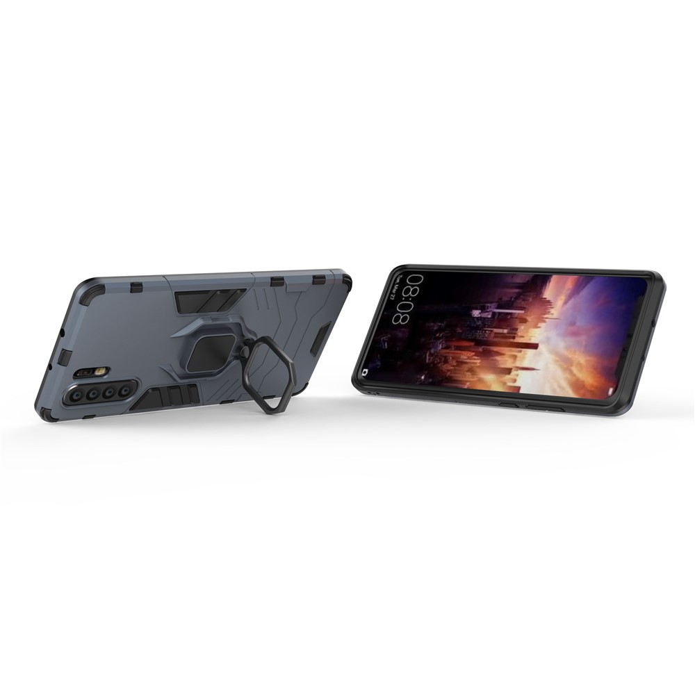Finger Ring Kickstand PC + TPU Hybrid Mobile Shell for Huawei P30 Pro - Dark Blue-4