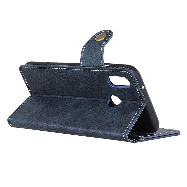 S-shape Textured Leather Wallet Phone Case for Huawei P30 Lite - Dark Blue-8