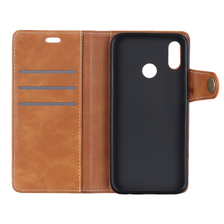 S-shape Textured Leather Wallet Stand Case for Huawei P30 Lite - Brown-4
