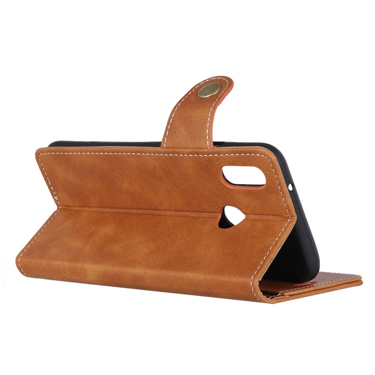 S-shape Textured Leather Wallet Stand Case for Huawei P30 Lite - Brown-8